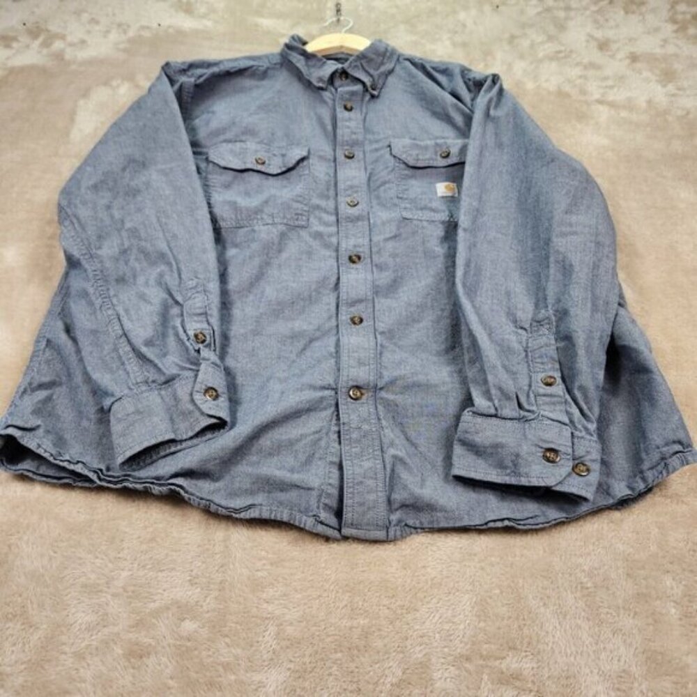 Carhartt Shirt Button-Down Gray Pocket Loose Fit Long Sleeve Mens Sz XL Workwear - Picture 8 of 10